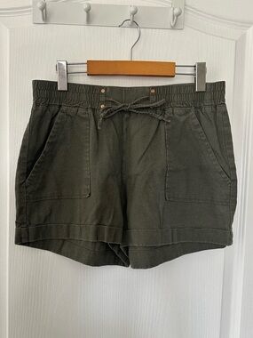Olive Green Women's Casual Linen Blend Tie Up Shorts Size XL